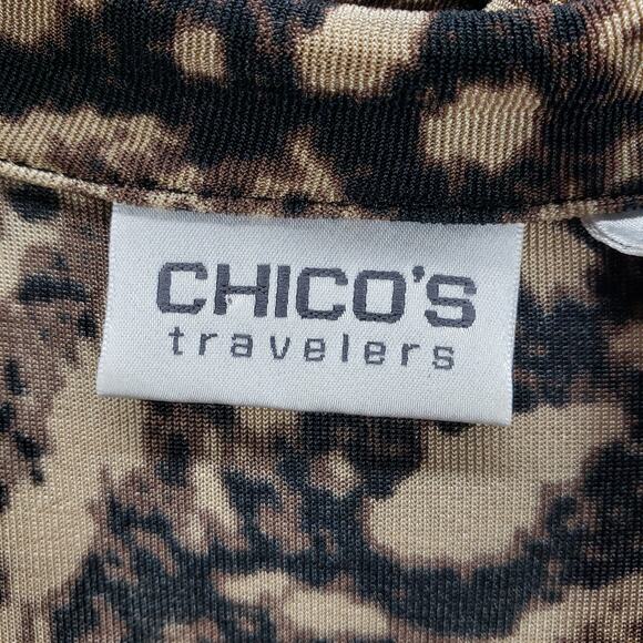 Chico's Travelers Brown Paisley Slinky Button Front Long Sleeve Dress Size 3 - Picture 8 of 13